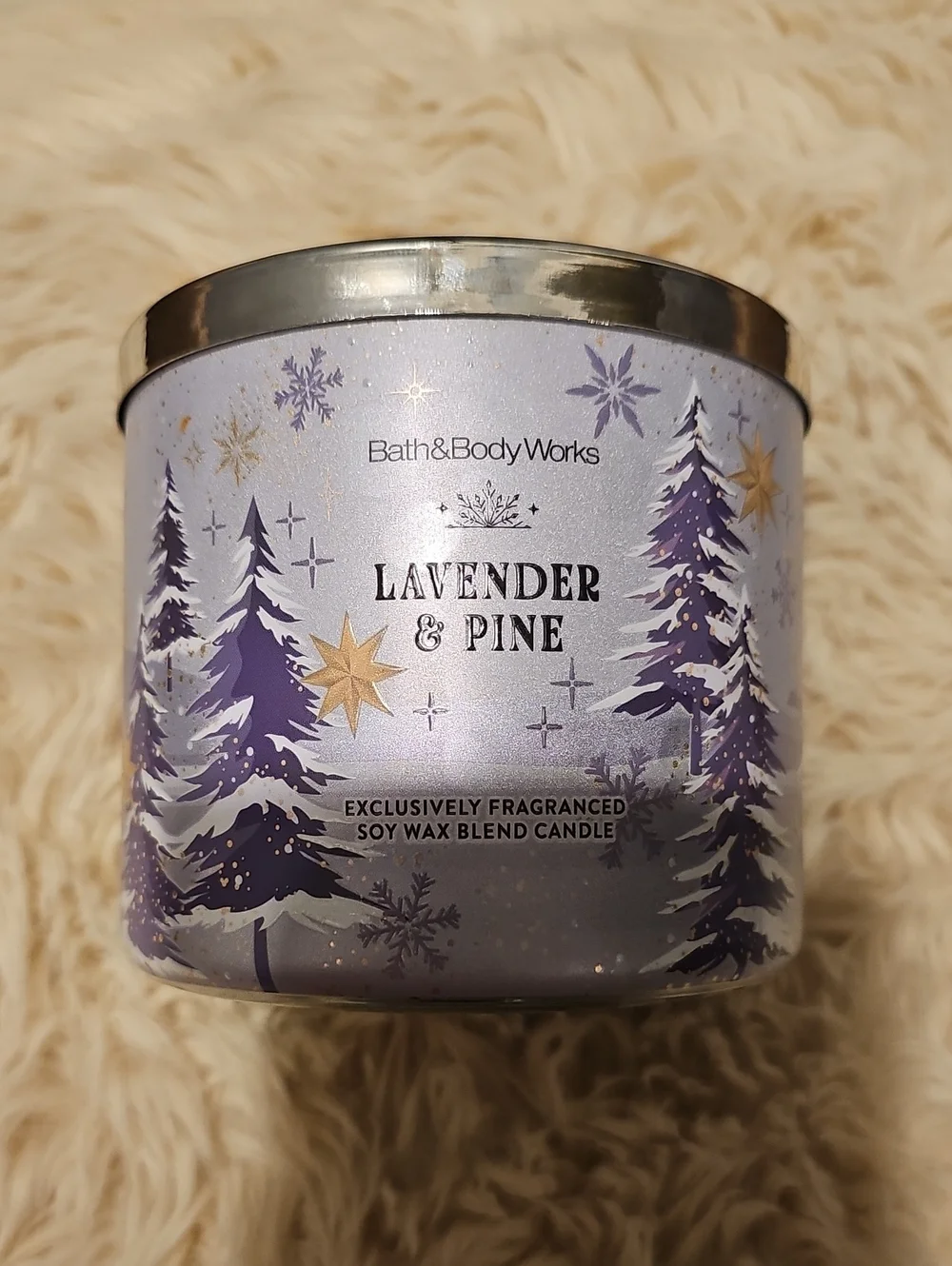 Bath & Body Works Lavender & Pine 3-wick Candle NWT *flawed